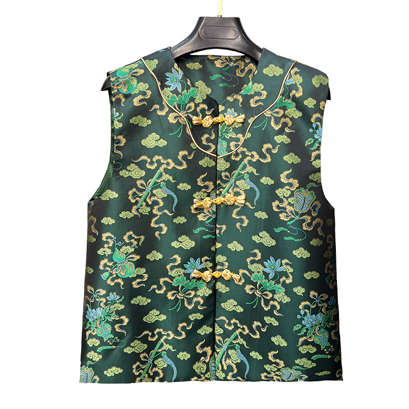 新中式宋锦提花马甲背心女2025秋季新款盘扣国风坎肩新中式马甲