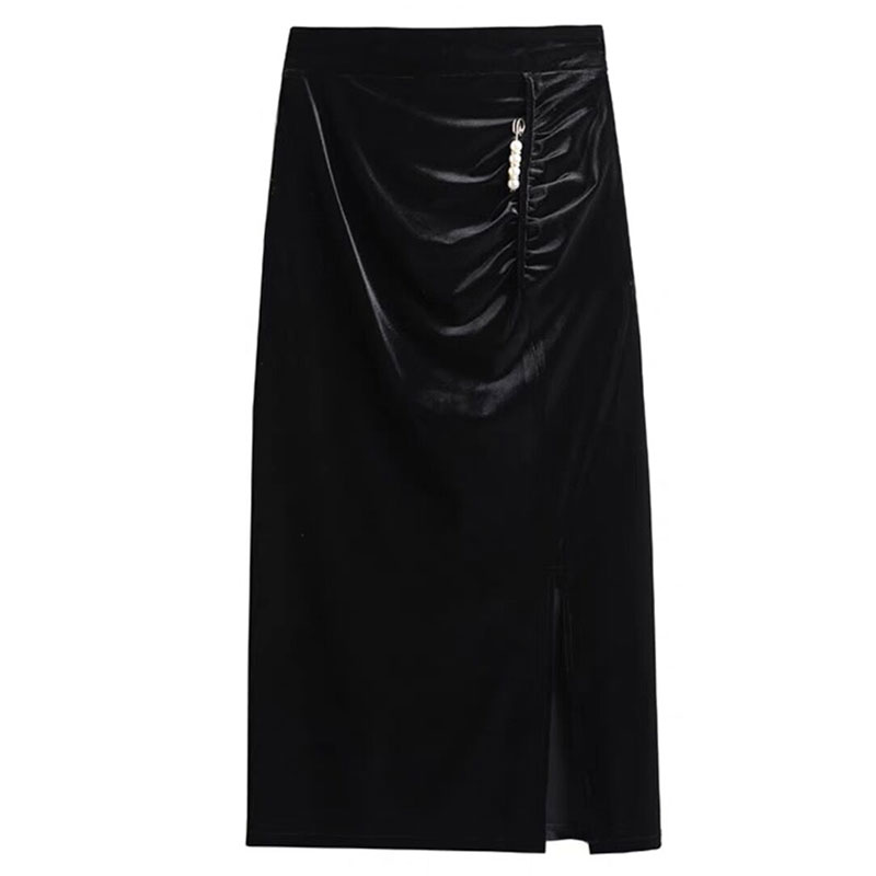 显瘦半身裙开叉半裙气质轻奢时尚修身高腰黑色新中式国风女装