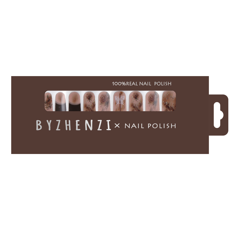 BYZHENZI STORE【木质玫瑰】棕色显白气质高级蝴蝶花朵甲油膜