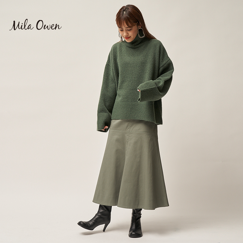 Mila Owen 日系简约高领针织衫中长半身裙套装女