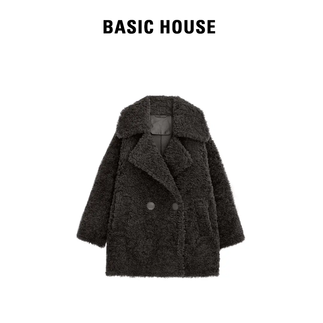 Basic House/百家好TS秋冬时尚翻领颗粒绒加厚保暖毛呢外套WD267