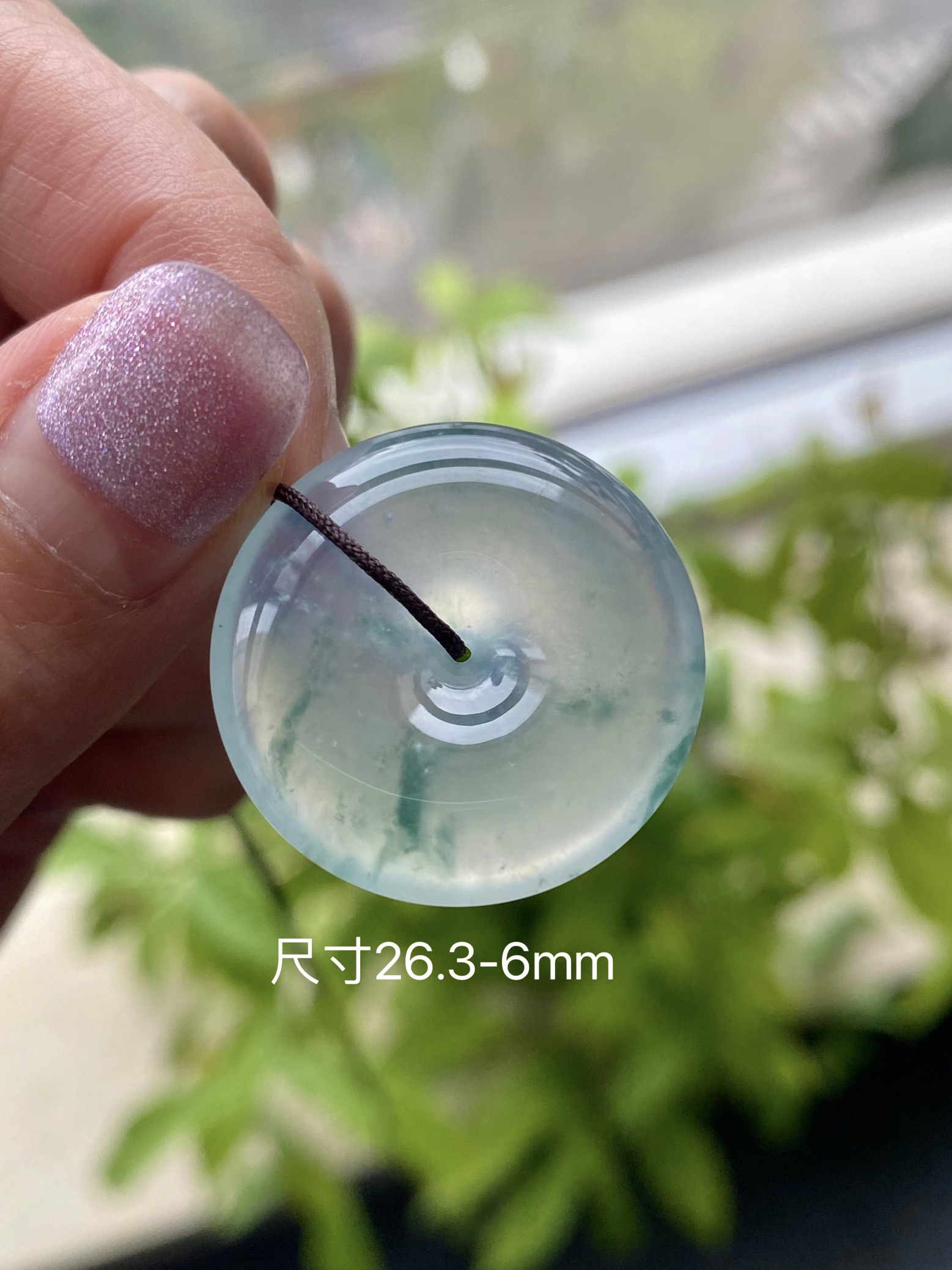 翡翠颈饰高冰种水起光飘花冰透水润花色清爽翡翠平安扣吊坠