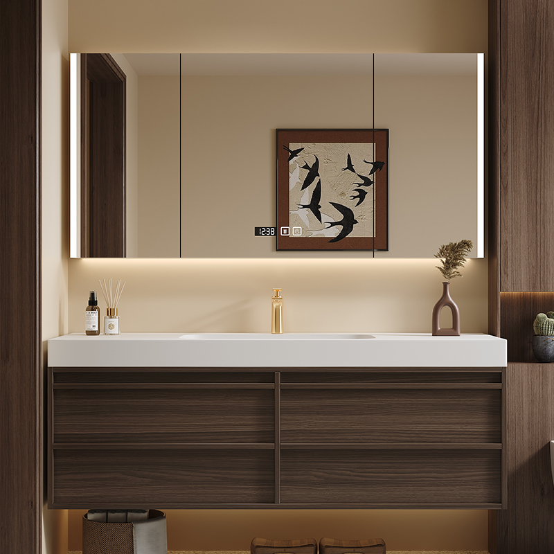 中古风岩板浴室柜骨骼线洗漱台卫生间洗手盆柜组合洗脸池卫浴定制