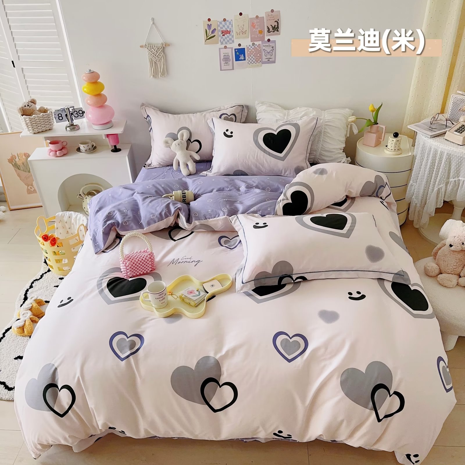 【宠粉 】2023小清新纯棉四件套花边款四件套柔软印花可爱双面亲肤