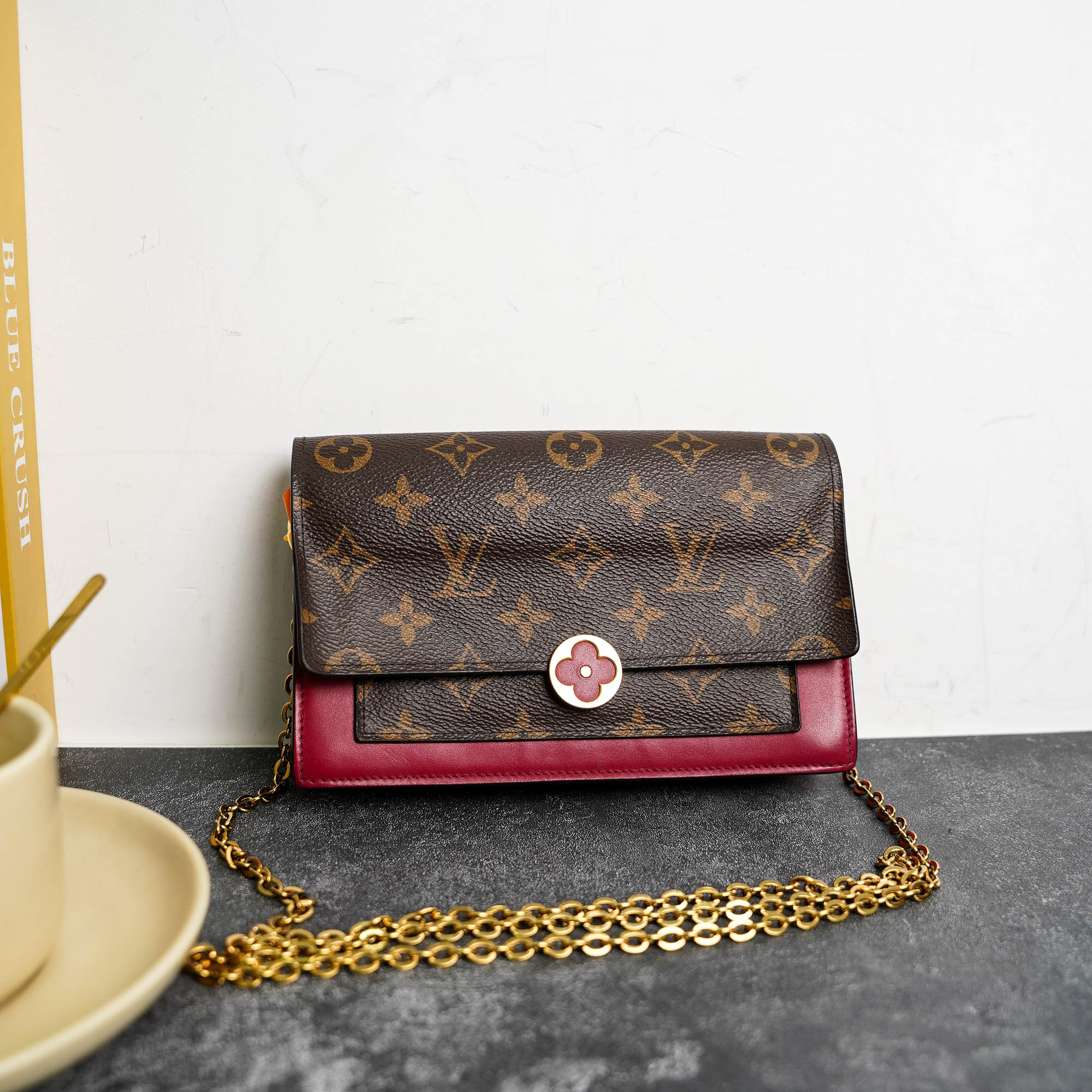 95新 LouisVuitton/路易威登 小花woc红色链条包/A06522