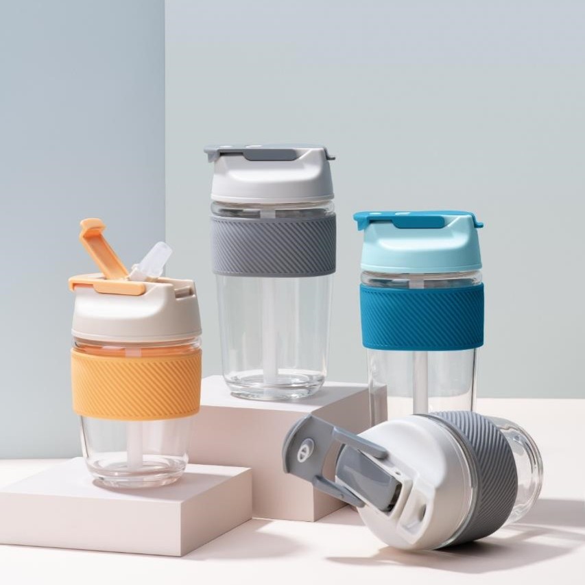 双饮口水杯可爱大容量吸管便携网红学生防烫玻璃杯双饮杯耐热两用