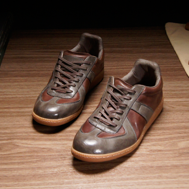 牛皮重水洗德训男复古板鞋耐穿轻便百搭男士夏季透气皮鞋