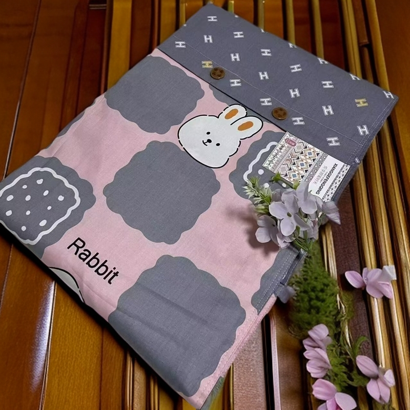 格子兔-灰粉】纯棉单人被罩 1.6*2.1米四季全棉精梳棉AB版单人被套