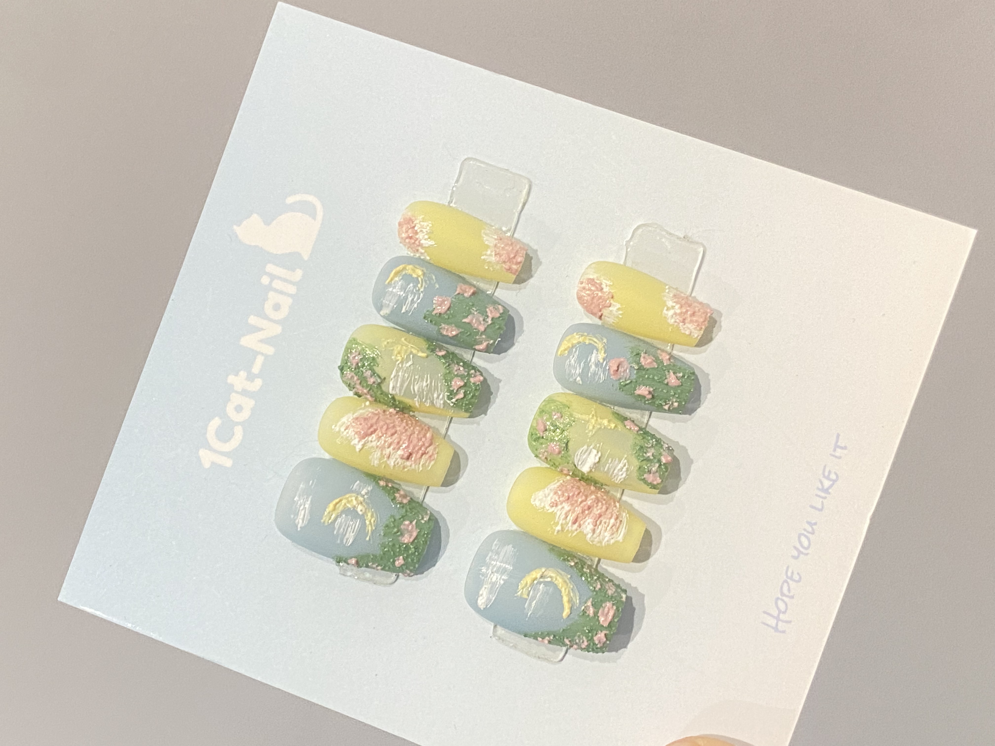 「小王子」纯手工卡通穿戴甲森林绿色精致可卸甲中长款短款油画风