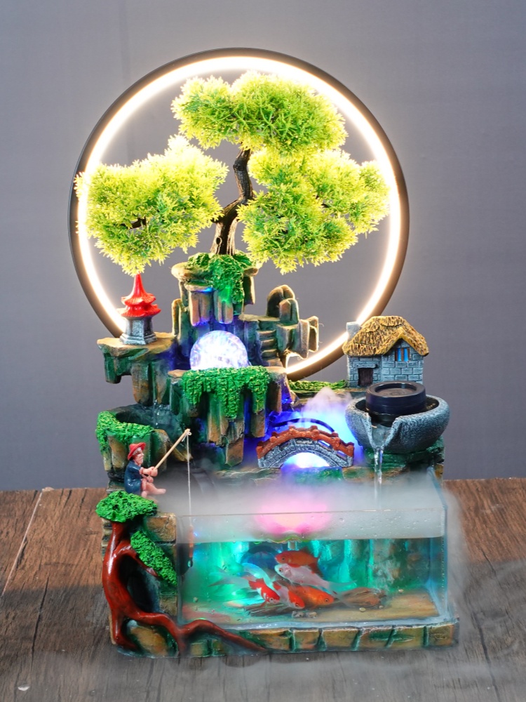 海洋家居-【高山流水】假山循环流水客厅玄关摆件招财摆件喷泉