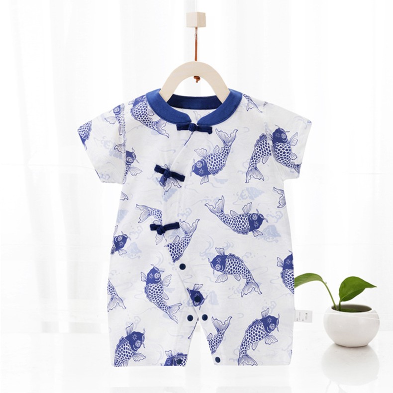 【2西润花姐】电E801-999婴儿国潮锦鲤短袖连体衣