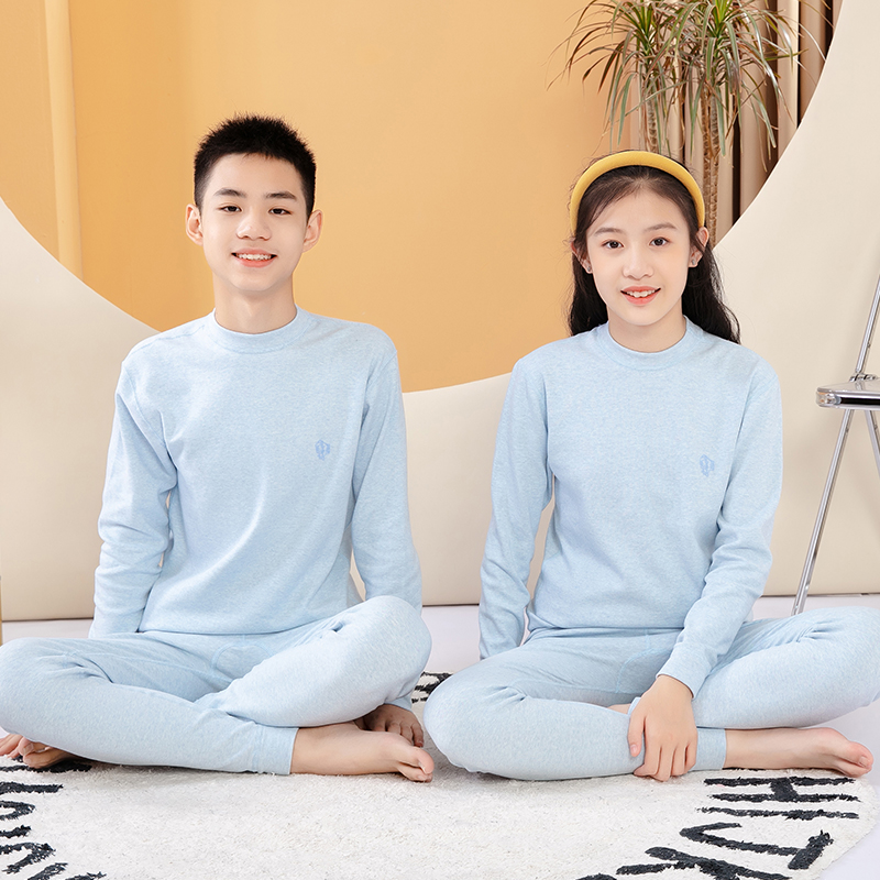 青少年半高领秋衣秋裤男孩保暖学生套装中大童加厚女孩舒绒打底衫