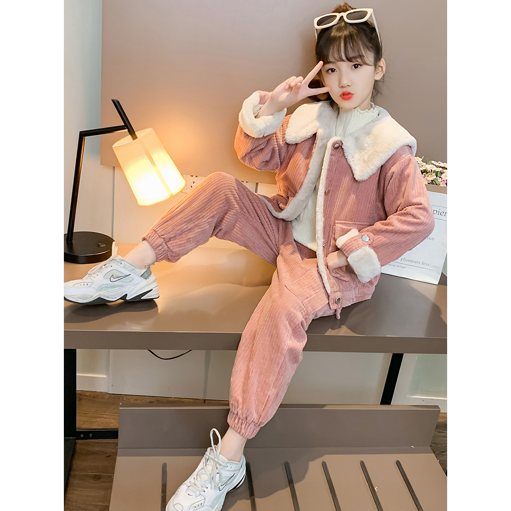 巴拉巴拉女童灯芯绒套装秋冬款2023新款洋气女孩加厚外套儿童