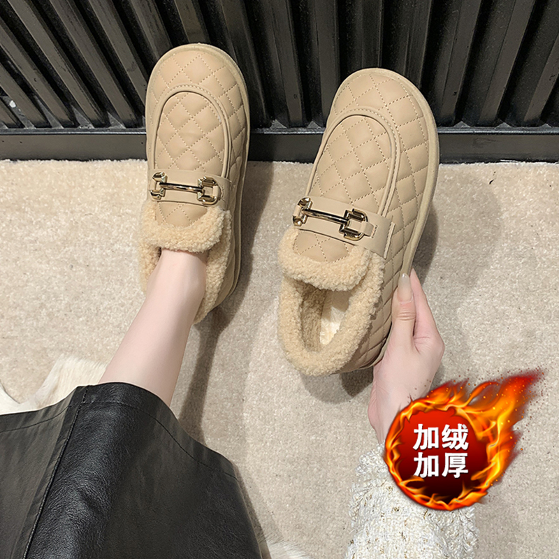 旺贝回力老北京棉鞋女一脚蹬休闲鞋冬季外穿防滑孕妇鞋加绒乐福鞋
