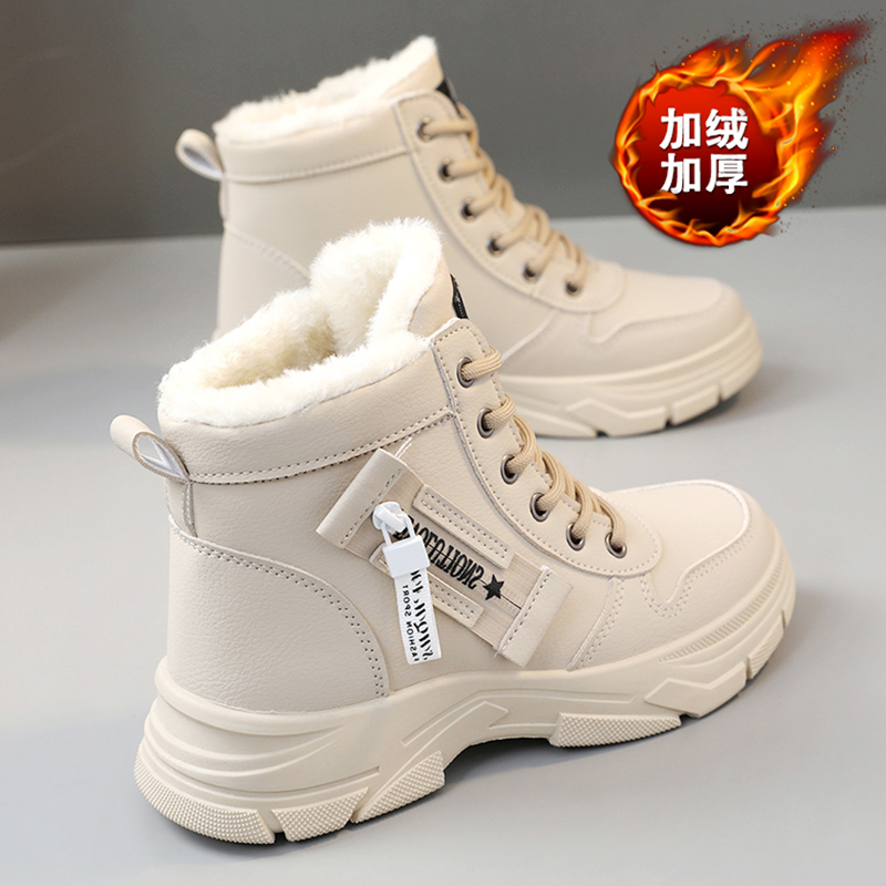 旺贝回力高帮学生棉鞋女防水防滑冬季皮面加绒运动休闲鞋百搭短靴