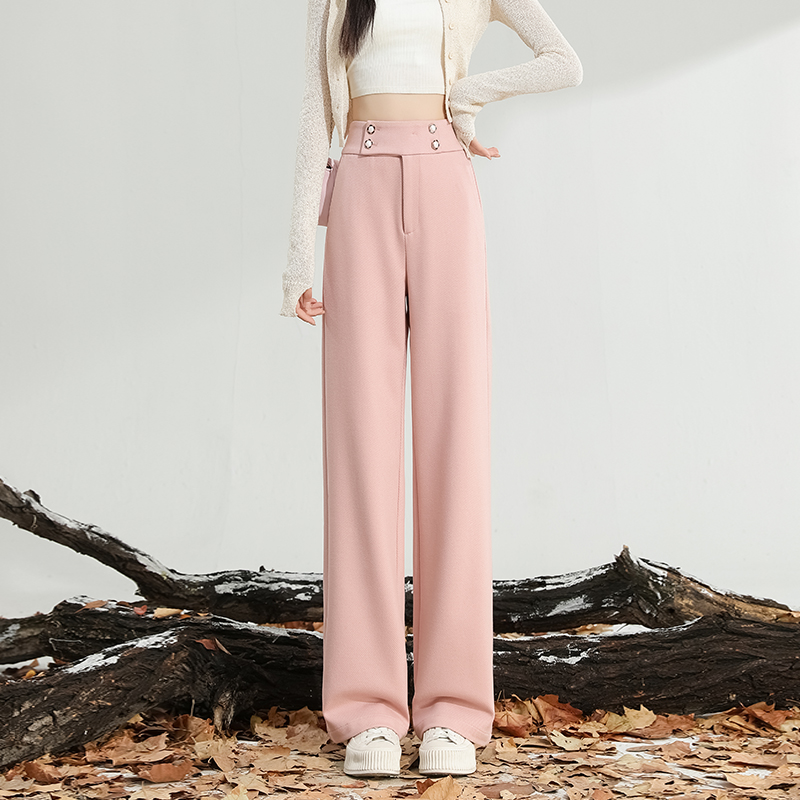 TR斜纹毛呢裤设计感阔腿裤女高腰直筒休闲拖地裤SY232020