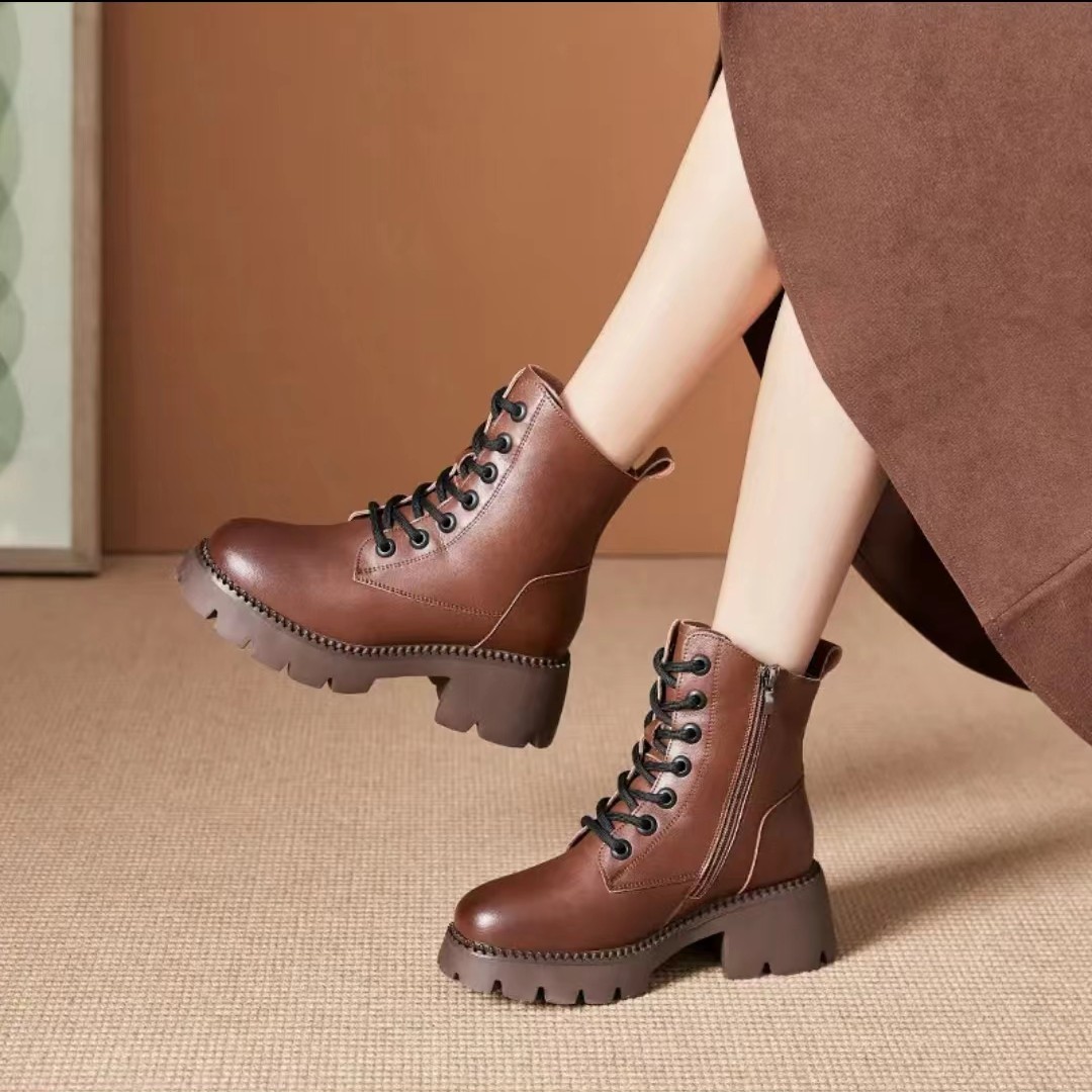 6163马丁靴2024秋冬新款增高单里复古短靴  2290厚底时尚百搭休闲