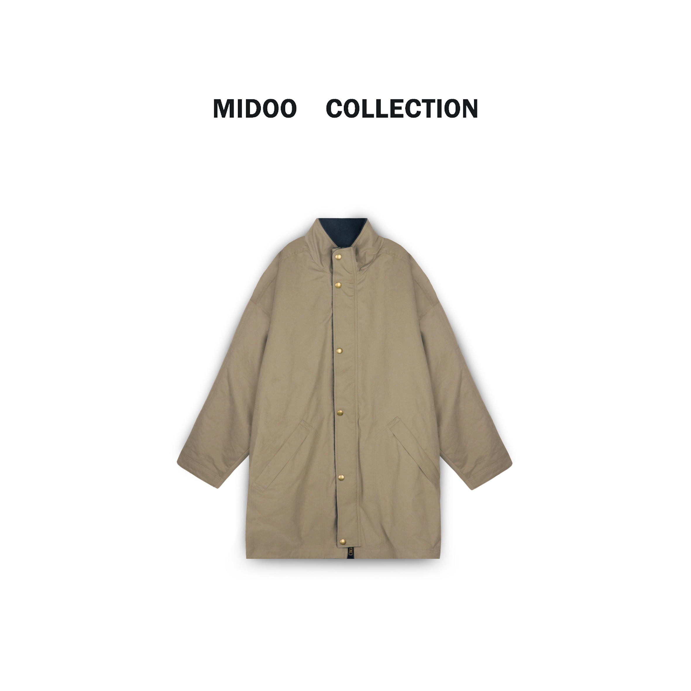 MIDOO 高级感卡其色飞行员廓形中长棉服