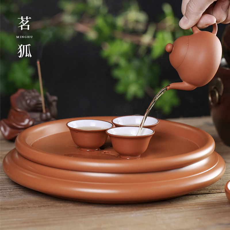 【邱俊植制】纯手工鸡蛋黄朱泥茶盘潮州圆形家用高端大号紫砂茶船