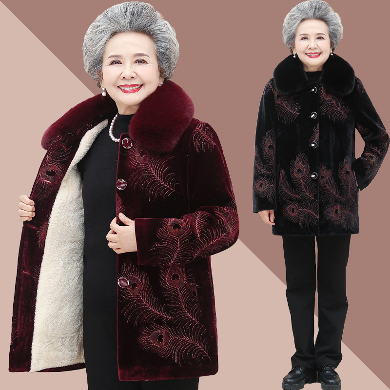 奶奶装冬装加绒加厚外套棉服妈妈装冬季棉衣老年人衣服宽松棉袄