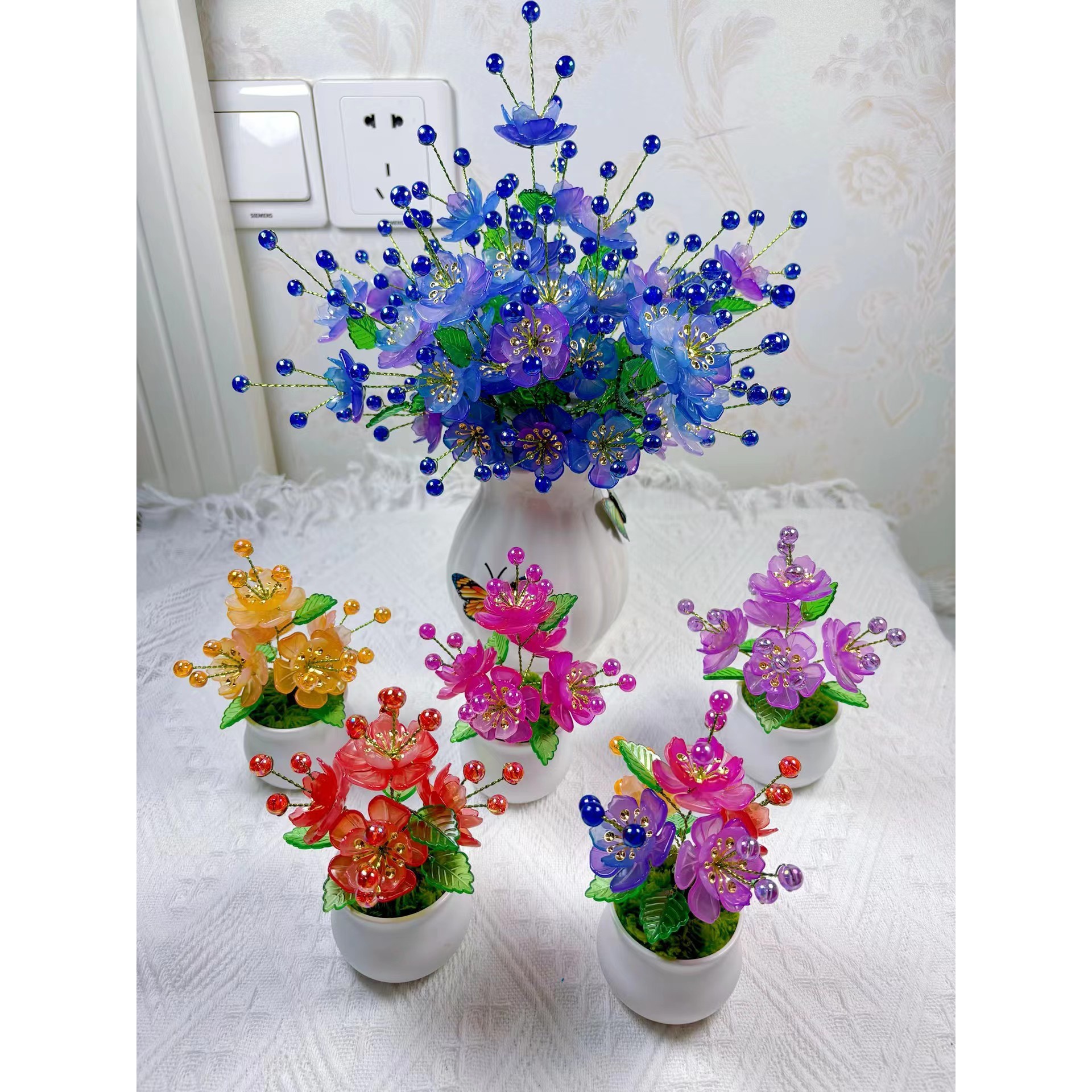 （有文精选）凤凰花瓣手工diy精美小盆栽桌摆件制作材料包
