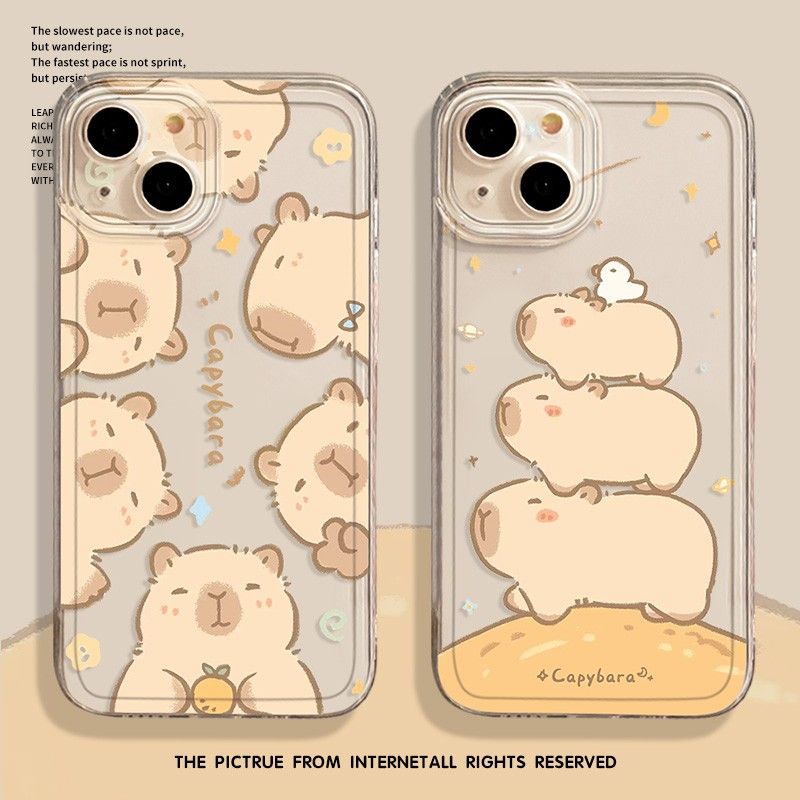 可爱水豚苹果15promax手机壳iPhone14新款13透明12简约11软壳x女8