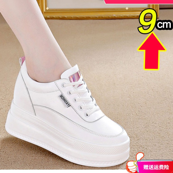 红蜻蜓牌内增高女鞋9增高单鞋小个子松糕鞋软底阿春秋百搭小白鞋