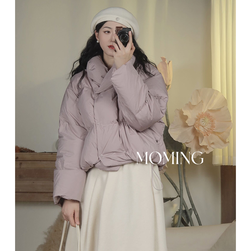 MOMING冬季新品 暖棉 韩系小众设计感娃娃领抽绳保暖外套