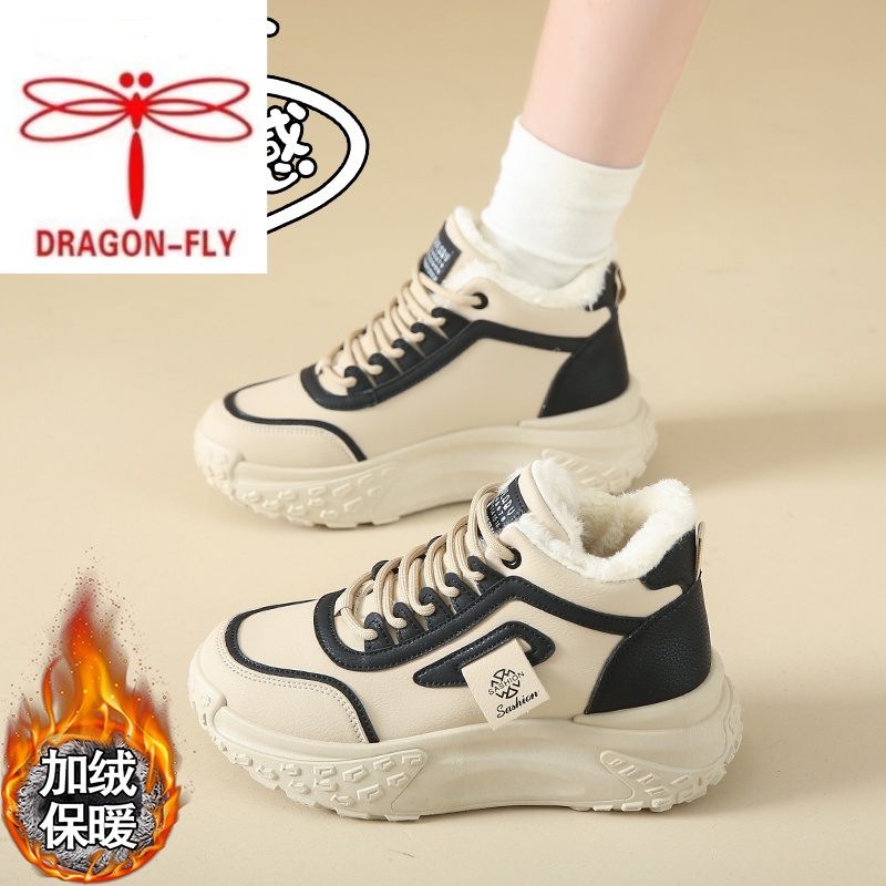 红蜻蜓牌女鞋高帮棉鞋女冬季加绒保暖2023新款小码34厚底显脚小超