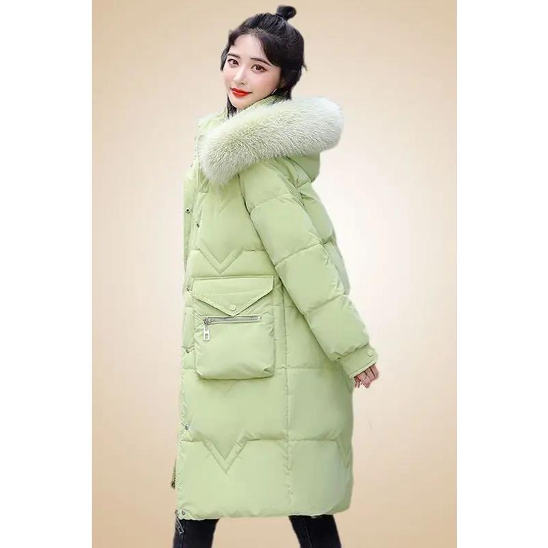 艾莱依羽绒服女2023冬季韩版百搭中长款宽松连帽加厚过膝保暖外套