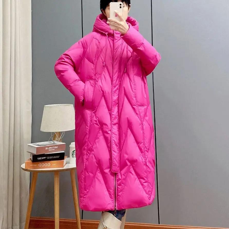艾莱依羽绒中国风宽松加厚复古中长款过膝长款羽绒大码200斤女冬