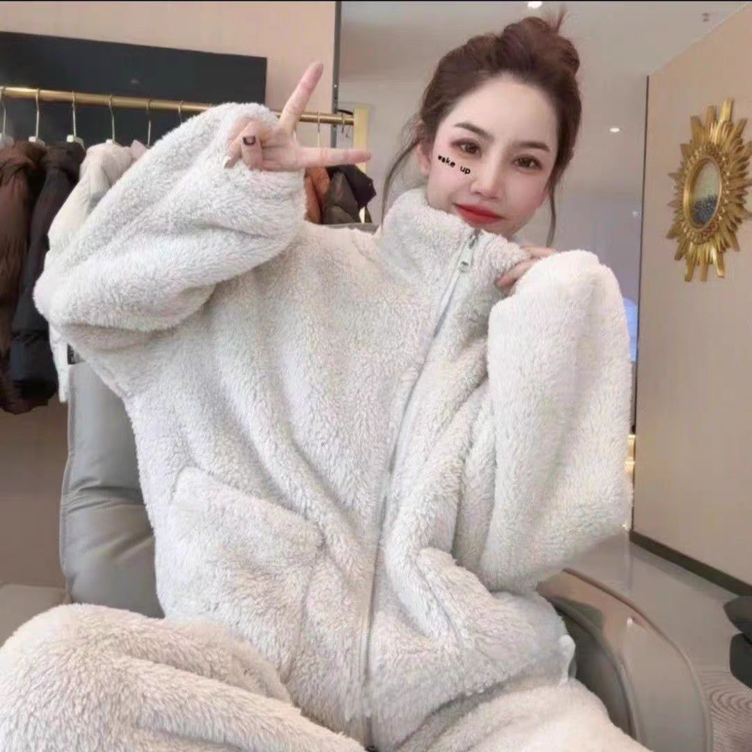 爆款李允珍正版双面北极绒加厚加绒保暖可外穿睡衣秋冬季家居服