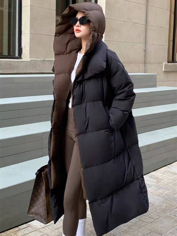 女款休闲时尚百搭连帽气质女士简约长款保暖韩版秋冬反季羽绒服