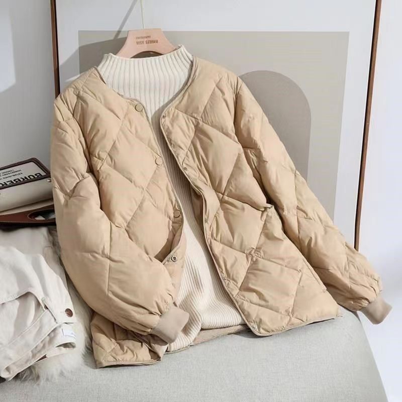 江红棒球服短款羽绒服女2023春秋大码韩版小个子轻薄时尚轻便羽