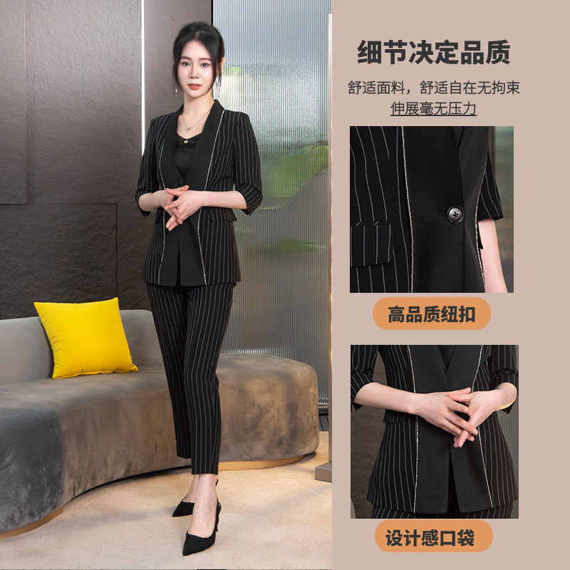 【丽爷】644-80夏款黑色中袖小脚裤西装套装