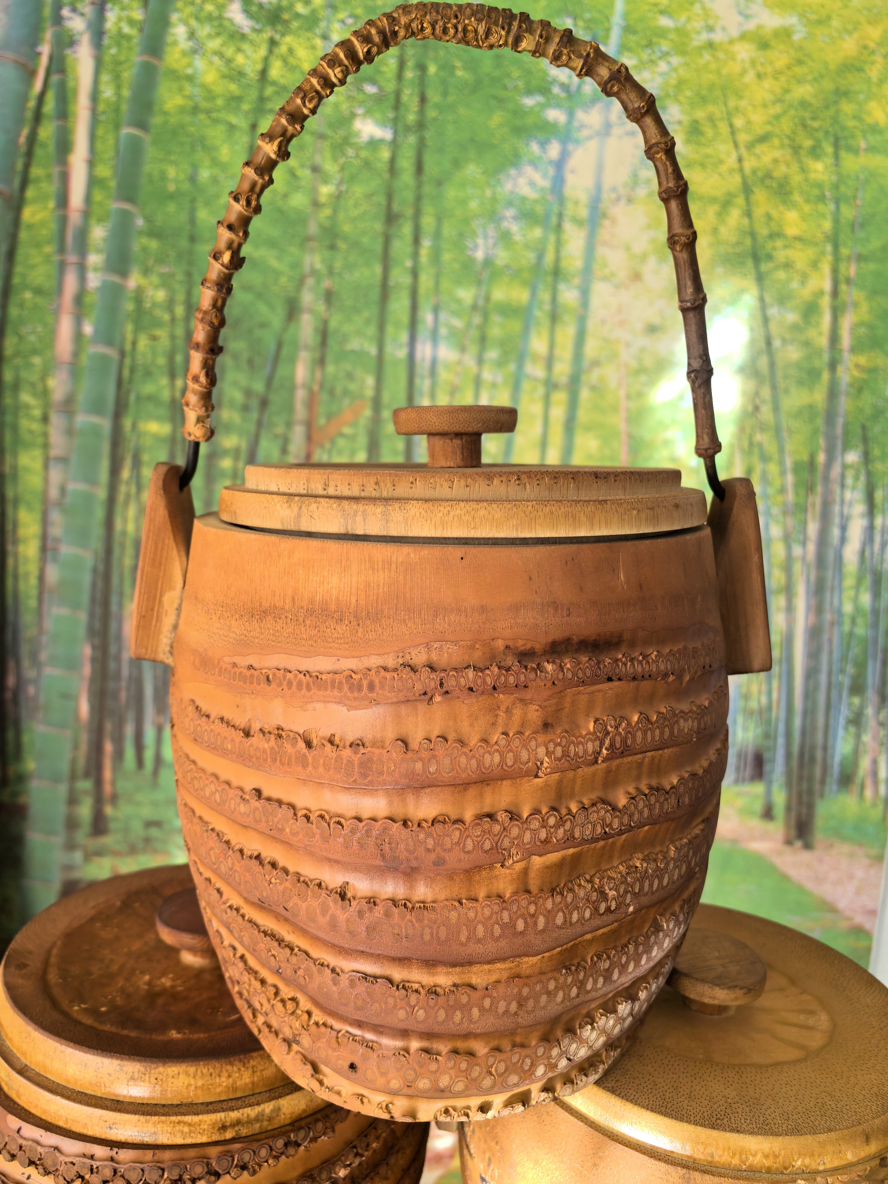 大号创意竹根纯手工蒸饭特大桶带提手天然健康带盖手提家用竹编