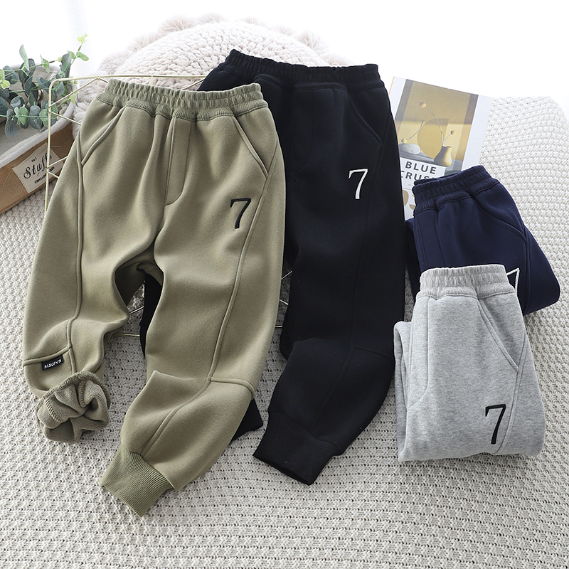 34114 男童卫裤加绒中大童新款简约裤子休闲裤大童长裤运动裤子