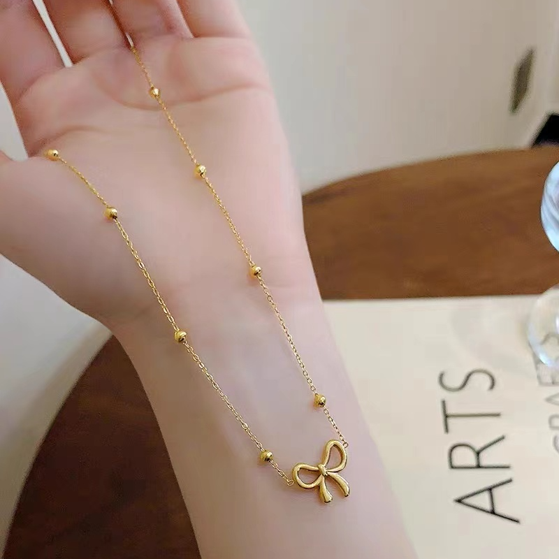 钛钢项链 A-129-满天星豆豆蝴蝶结项链小众链设计不掉色