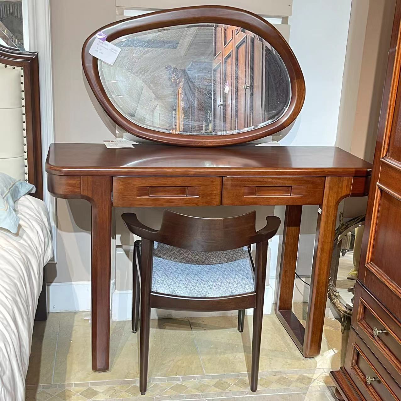 实木梳妆台卧室化妆桌全实木多功能储物桌现代中式轻奢妆台+妆镜