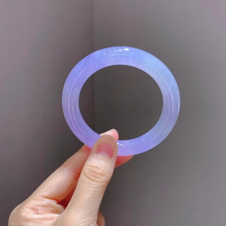 冰种翡翠紫罗兰玉手镯子圆条贵妃老坑种缅甸