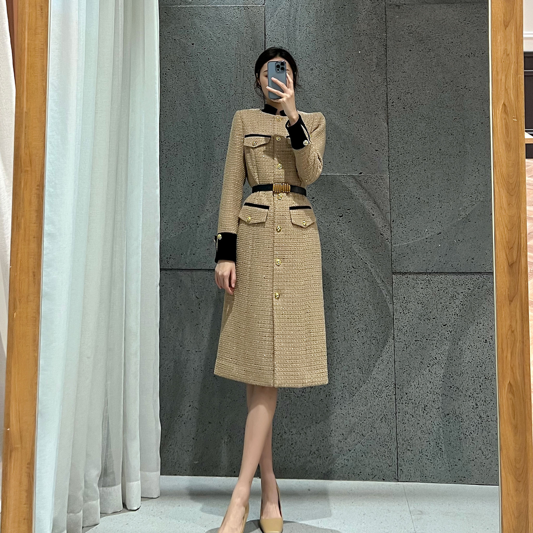 M2450气质小香风粗花呢收腰显瘦连衣裙 裙长107 款号S59154