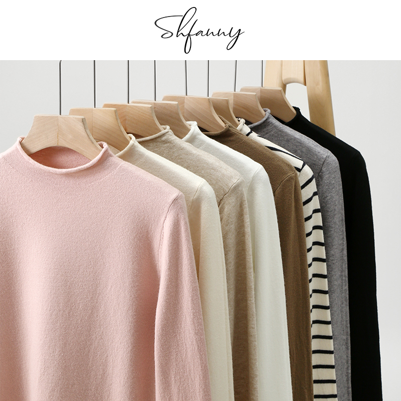 【夏梵尼堆堆领打底】针织半高领打底衫纯色堆堆领秋冬上衣套头