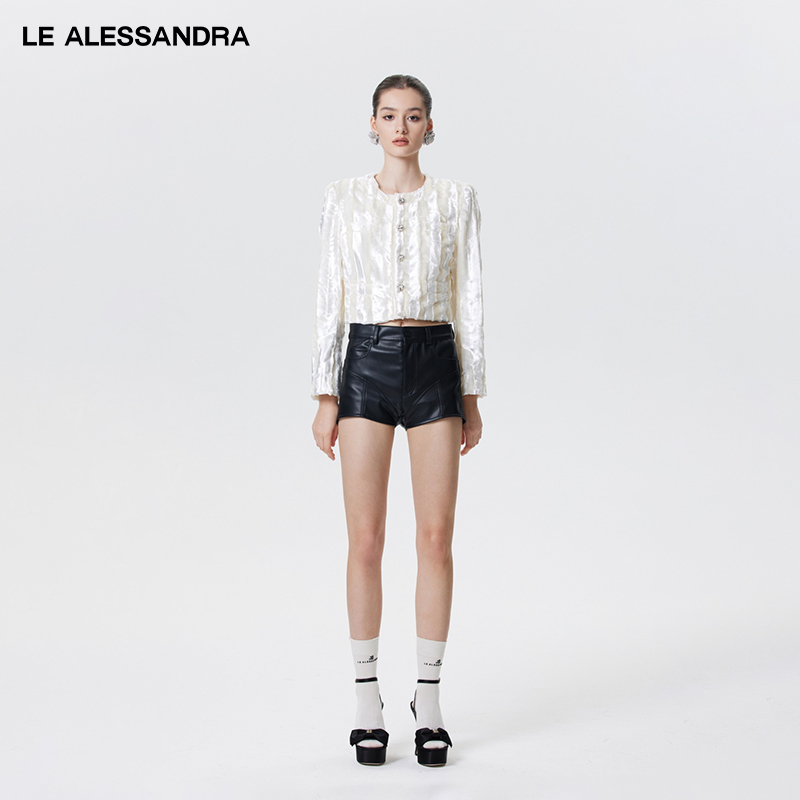 官方直营 LE ALESSANDRA 动物纹路 白雪公主爱心钻扣醋酸毛毛外套