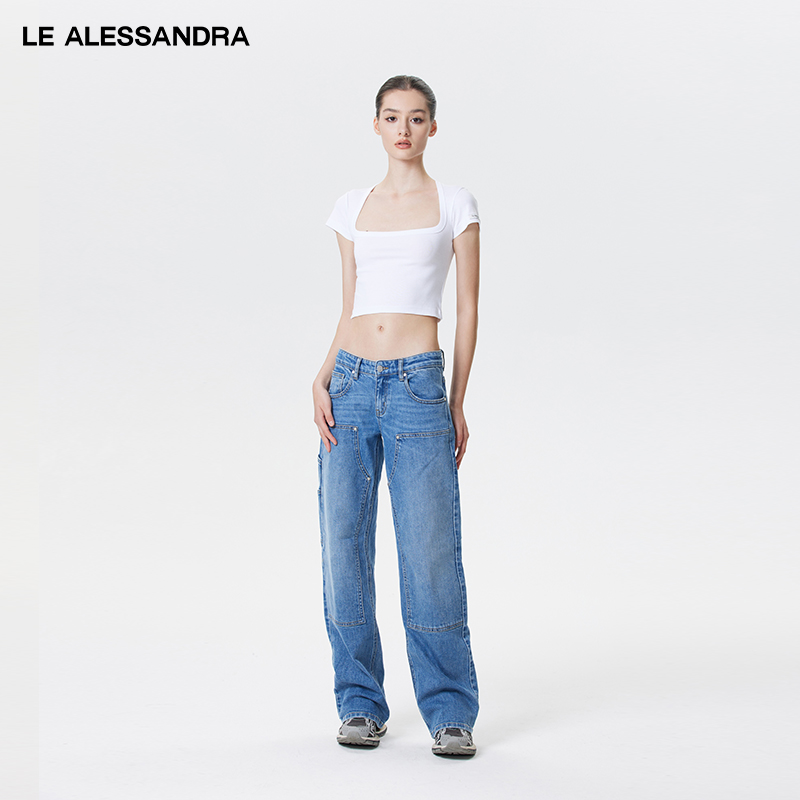 【景甜 古力娜扎同款】品牌直营 LE ALESSANDRA 方领修身打底T恤