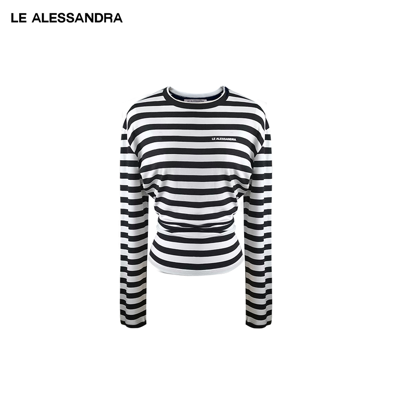 品牌直营 LE ALESSANDRA 黑白条纹沙漏收腰圆领T恤