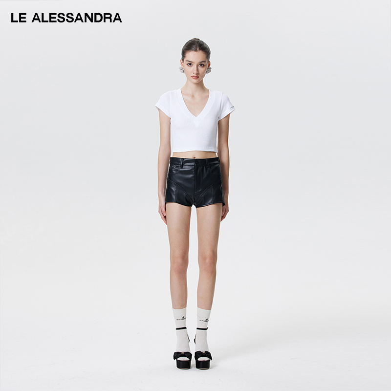 品牌直营 LE ALESSANDRA 黑色PU短裤美式超短裤性感辣妹女夏季