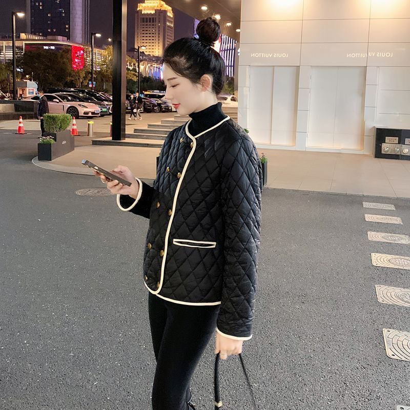秋冬新款菱格小香风撞色轻薄款羽绒服外套女冬季保暖休闲气质小