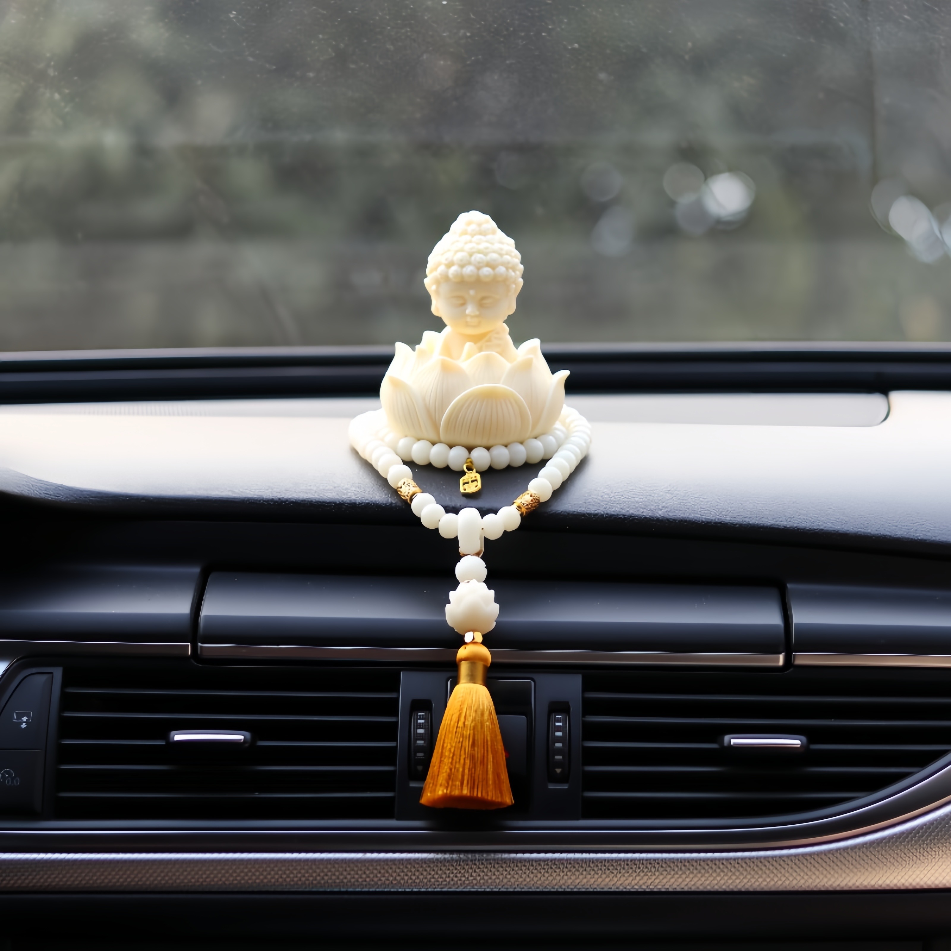 天然木花汽车个性摆件男女士车载饰品手工莲花佛坐莲车内饰品摆件