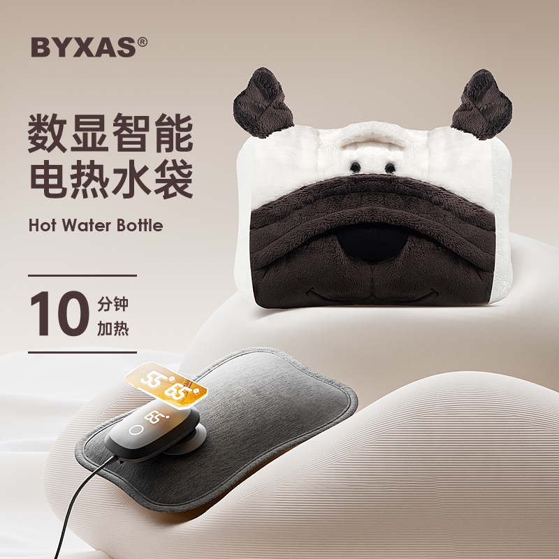 BYXAS百赛施充电热水袋智能数显可调温暖肚子防爆可爱卡通暖水袋