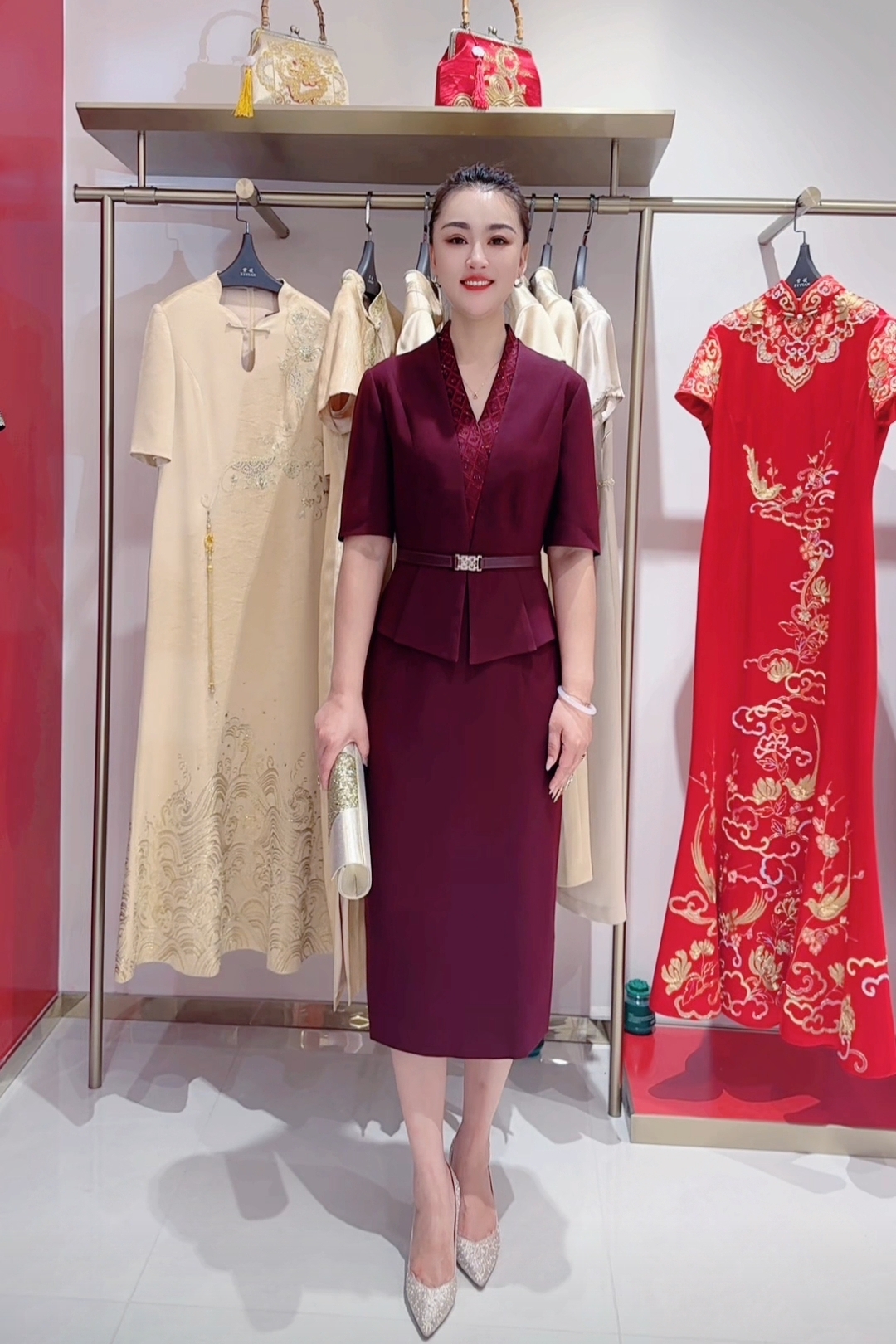 束腰假两件连衣裙170882